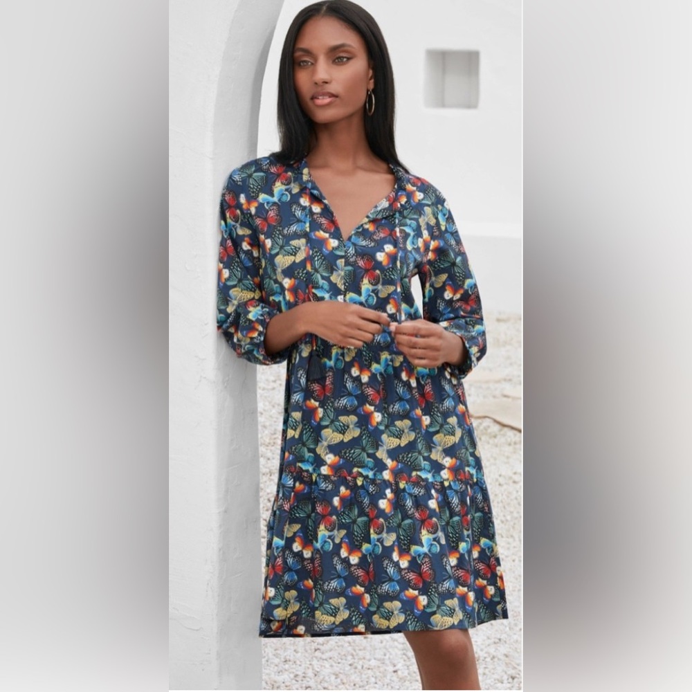 Johny Was Colorful Butterfly Print Dress, size Small